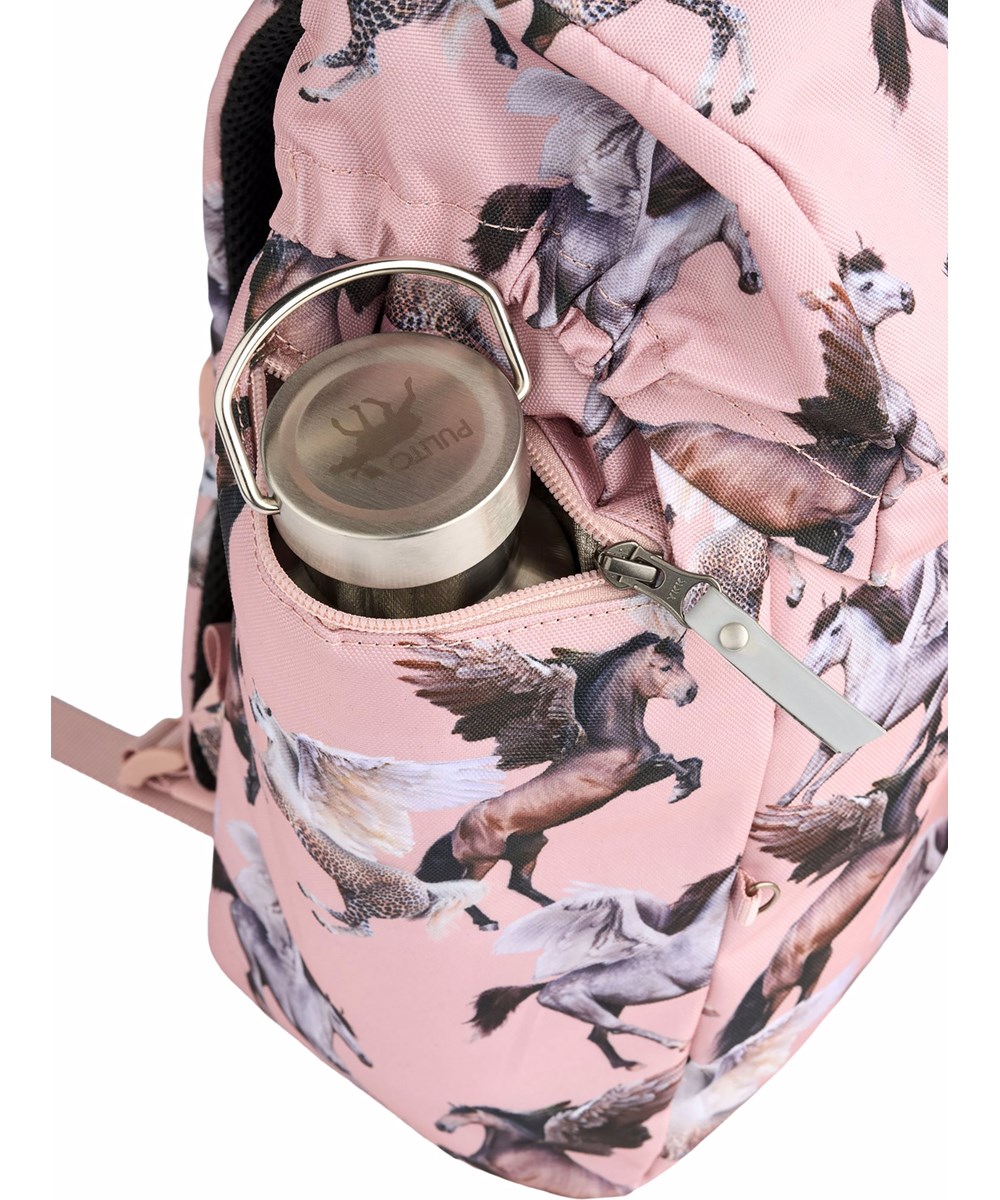 Backpack School - Pegasus - Rosa skolväska med tryck av flygande pegasus i slitstark polyester med vattenavvisande yta