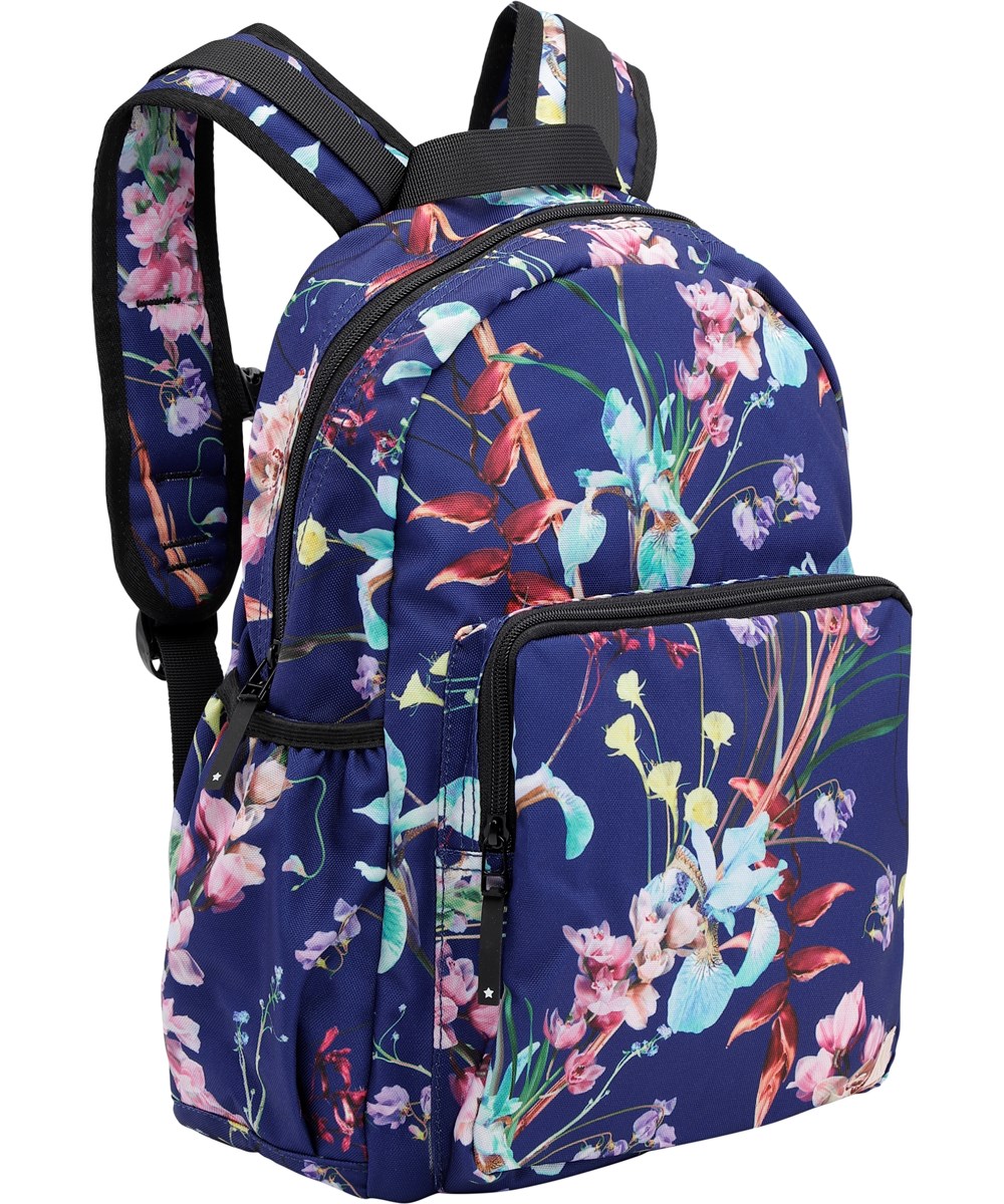 Big Backpack - Ikebana Blue - Återvunnen ryggsäck med blommor på