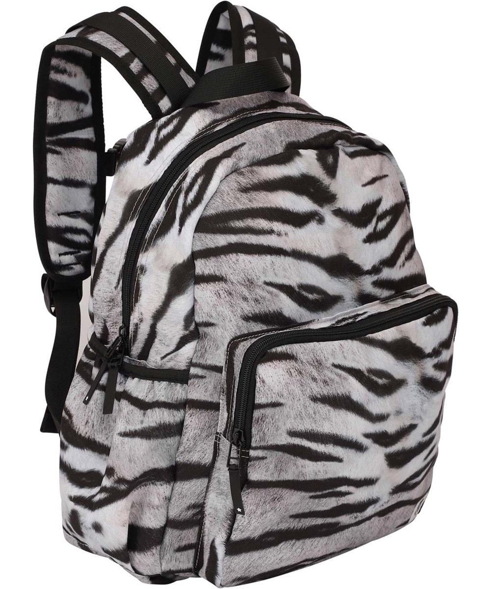 Big Backpack - White Tiger - Återvunnen ryggsäck med svart och vitt tigermönster.