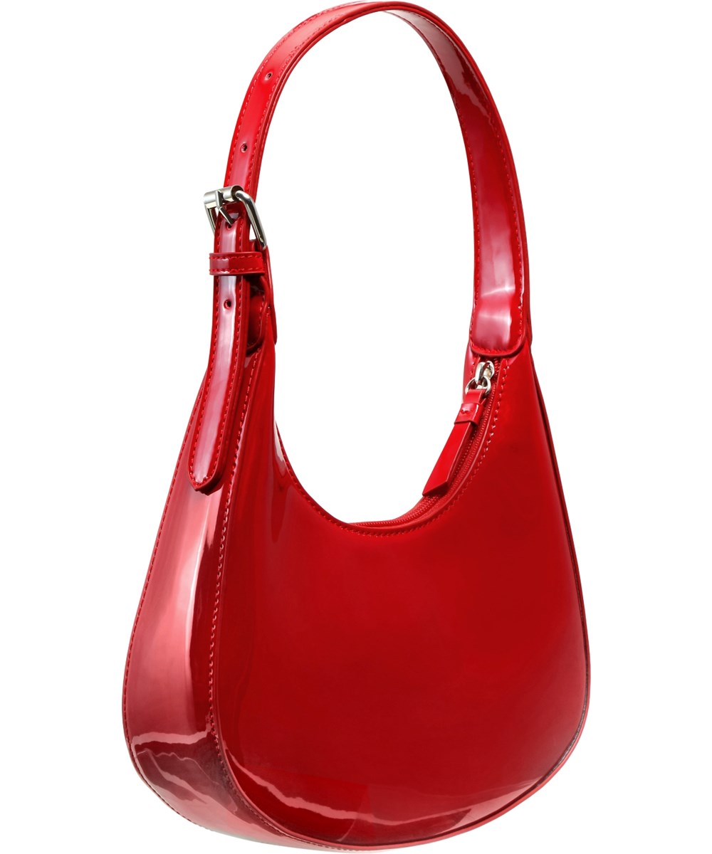 Jada Bag - Velvety - Röd axelväska med böjd form, glansig yta och justerbar rem.