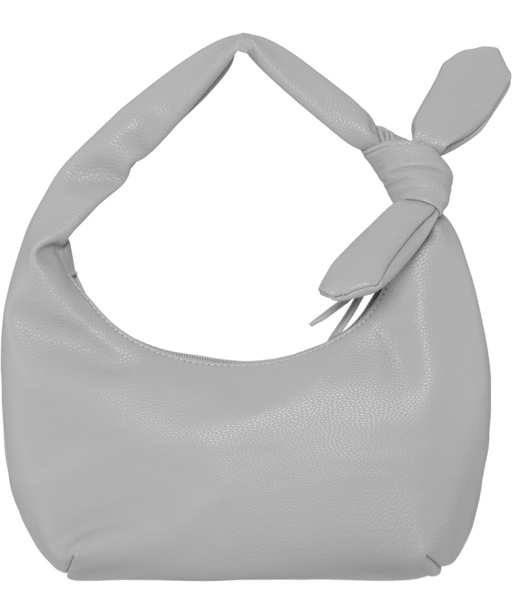 Lupe Bag - Fragile Grey - Grå böjd handväska med rosdetalj och dragkedjestängning.