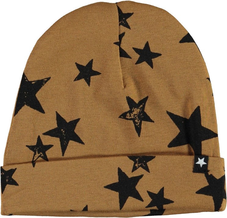Noe Hat and Bib Set - Stars - Bruine biologische muts en slab met sterren