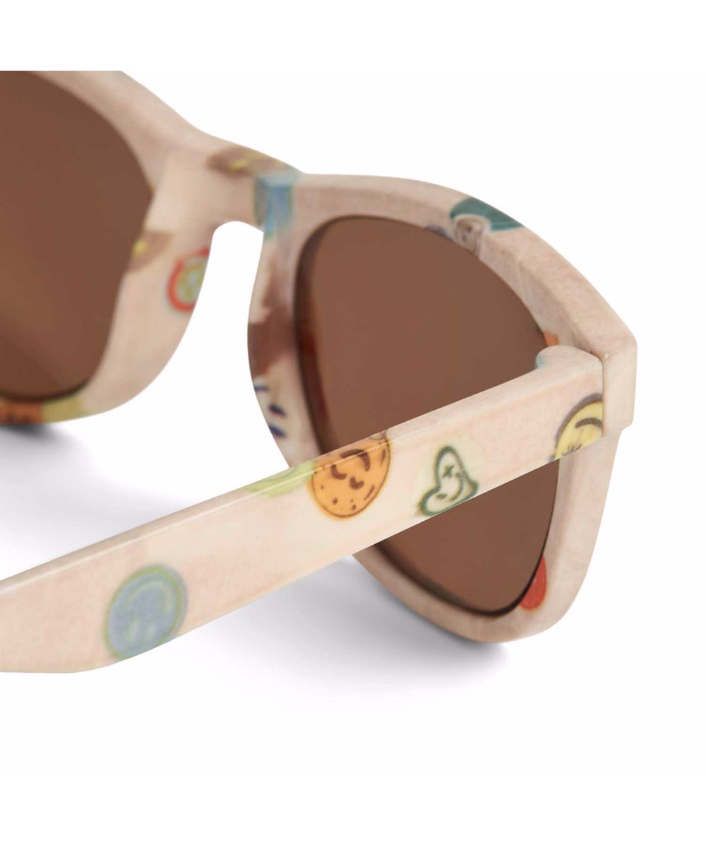 Star - Sand Smile - Klassieke kinderzonnebril in beige met smiley's, gekleurde glazen, glanzende afwerking en 100% UV-bescherming.
