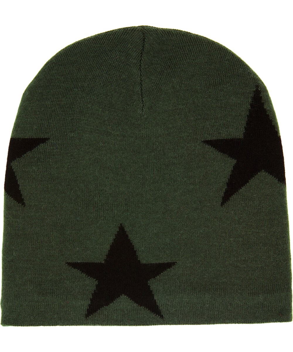 Colder - Space Grey - Donkergrijze gebreide muts met een zwart sterrenpatroon gemaakt van een zachte wolmix.