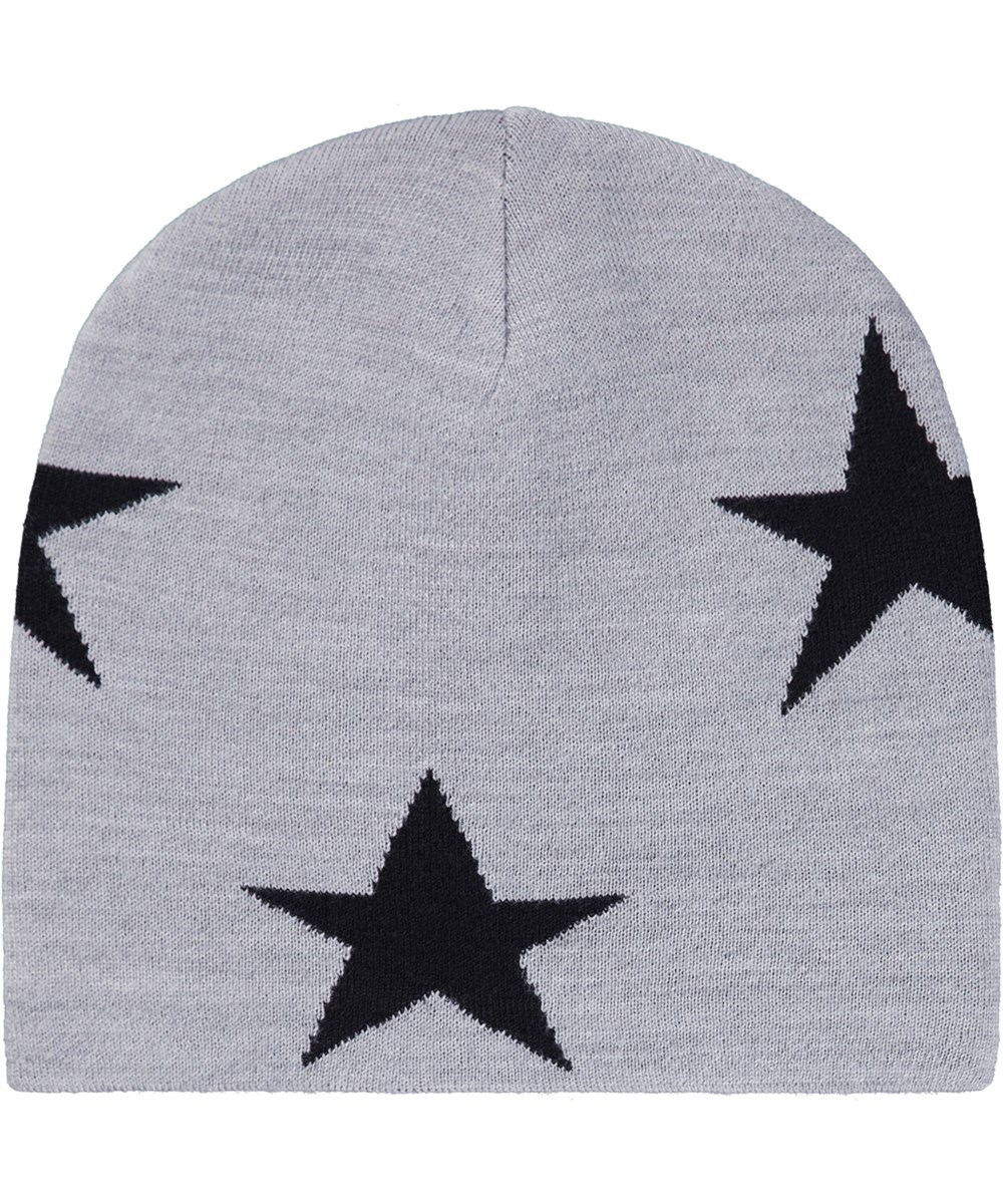 Colder - Grey Melange - Grijze gebreide kindermuts met zwarte sterren.