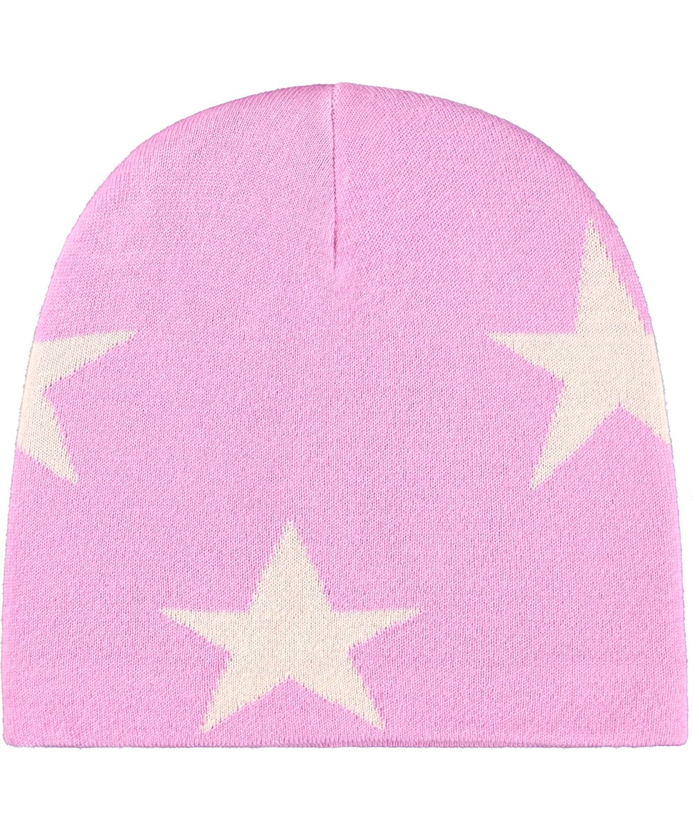 Colder - Purple Ray - Roze gebreide kindermuts met crèmekleurige sterren.