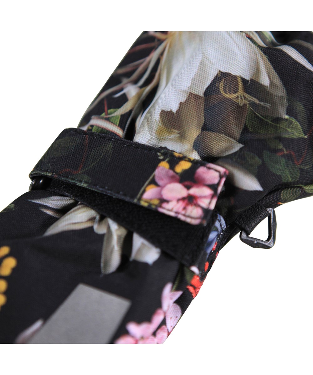 Igor - Paisley Flowers - Zwarte waterdichte en ademende kinderwanten met bloemenprint en 3M™ Thinsulate™ isolatie.