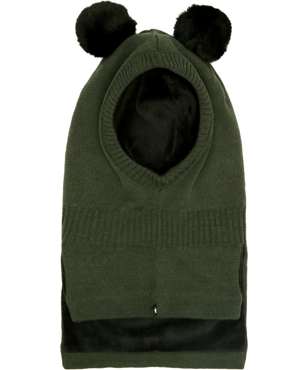 Kado - Space Grey - Donkergrijze gebreide bivakmuts met imitatiebont pompons.