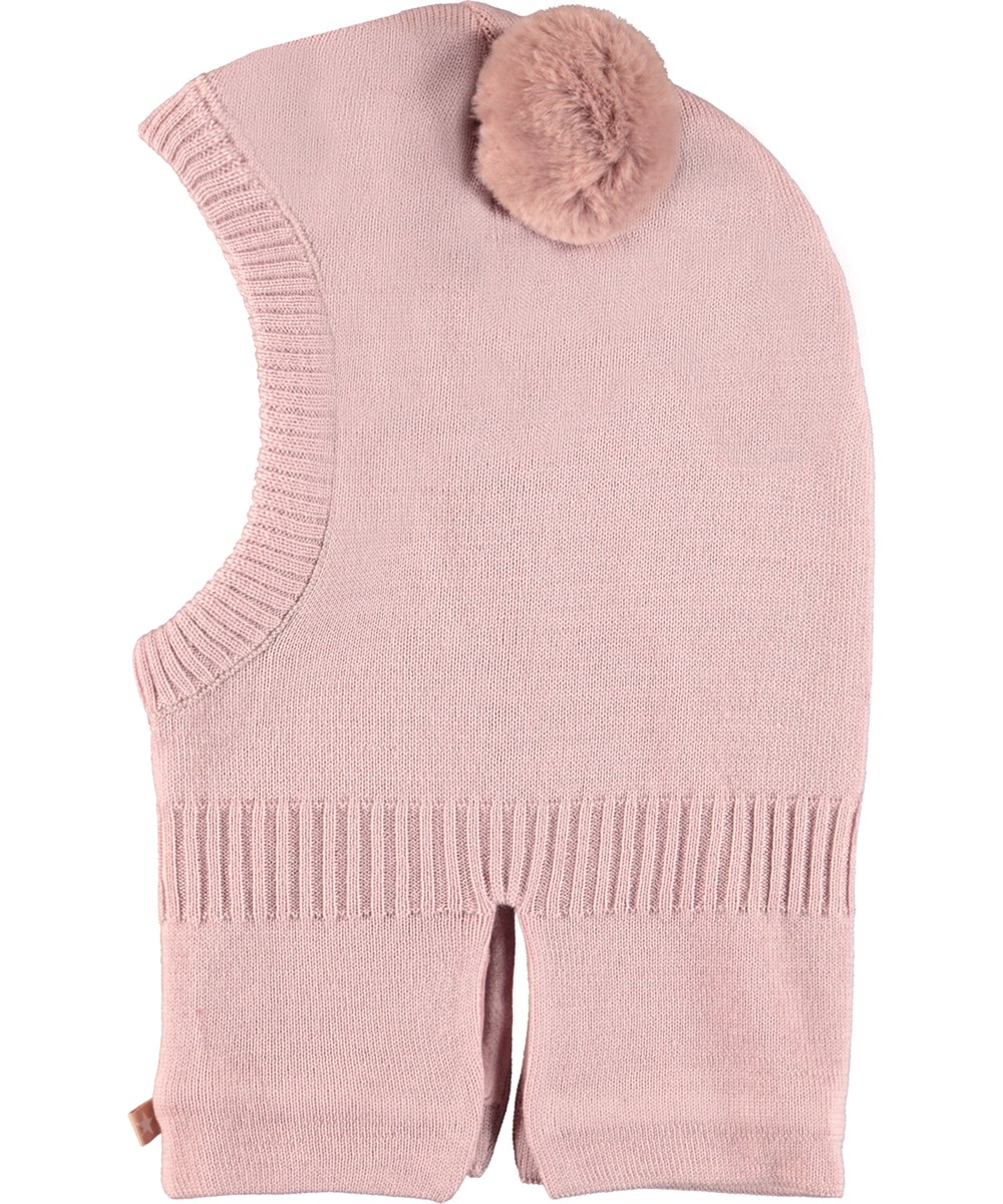 Kado - Blue Pink - Roze wollen gebreide bivakmuts met pompom van bont