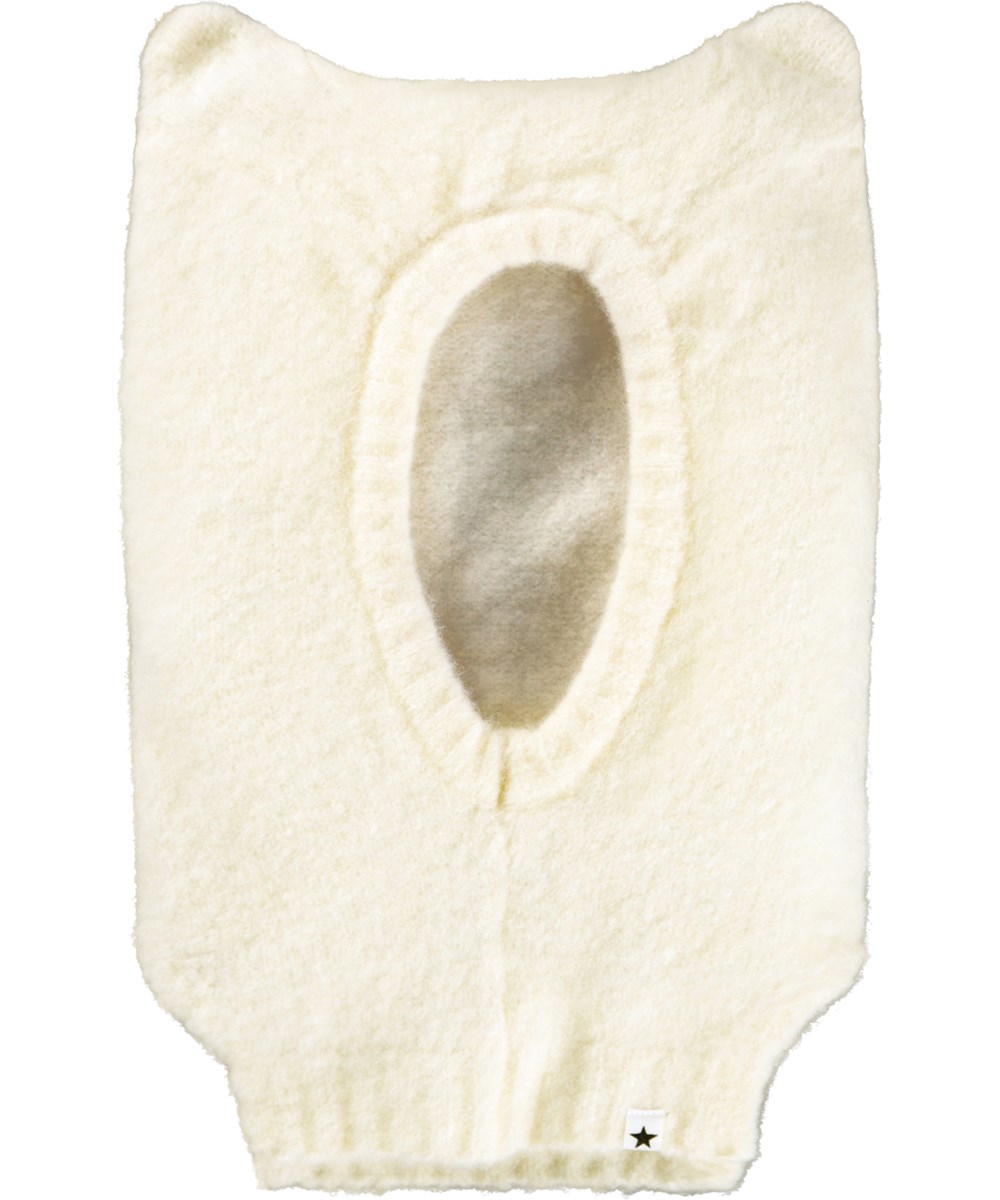 Kallan - White Noise - Gebroken witte bivakmuts voor kinderen in een wolmix met schattige oortjes.