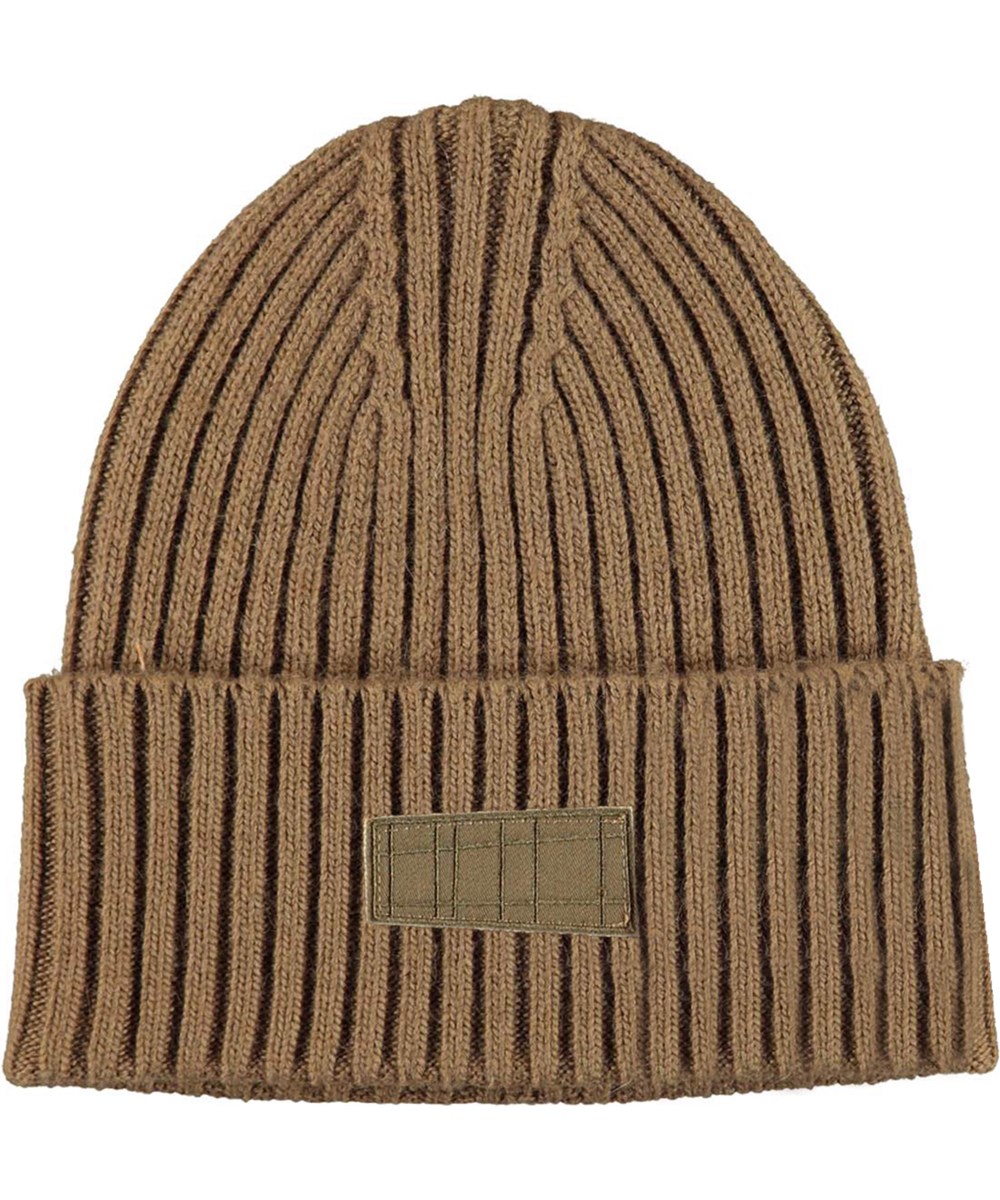 Karli - Khaki - Beige wollen gebreide kabelmuts