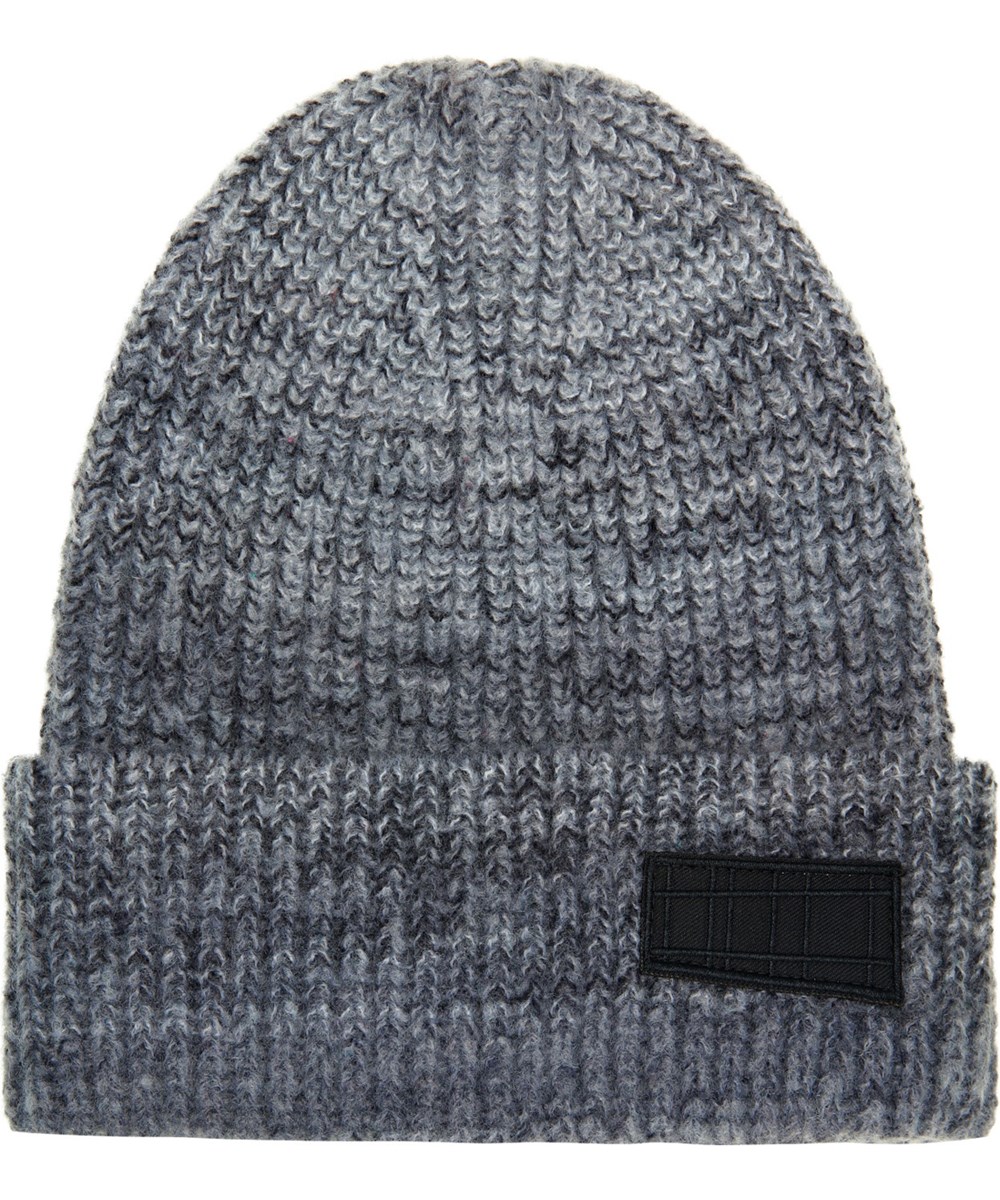 Karli - Space Dye Grey - Donkergrijze geribbelde muts van een wolmix met omslag
