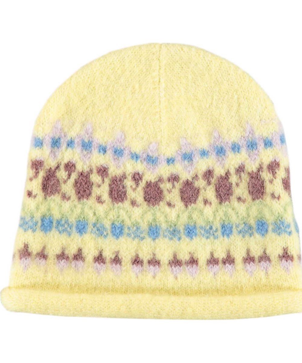 Kate - Erantis - Gele gebreide muts met patroon in alpaca wol 