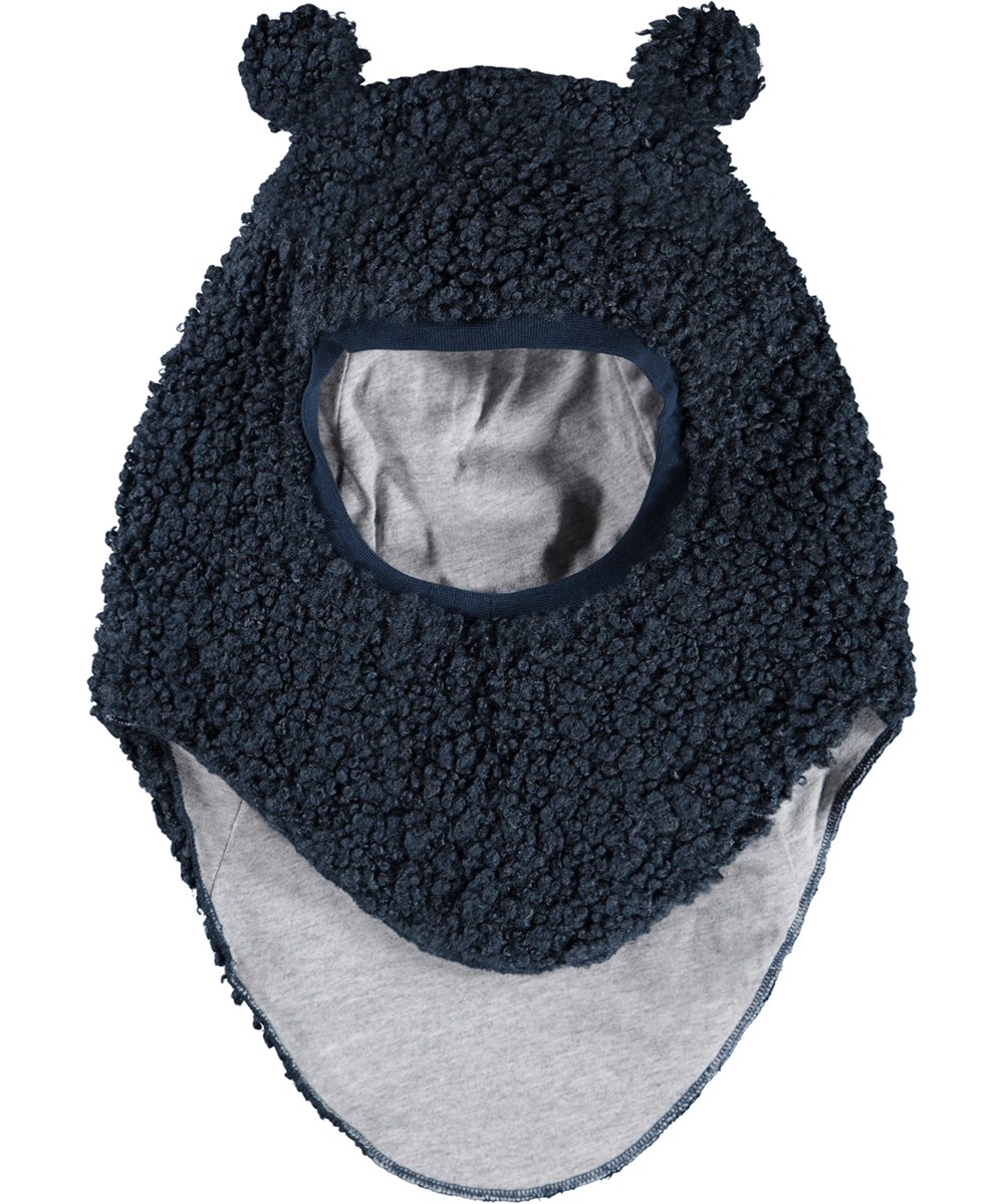 Kay - Night Navy - Donkerblauwe bivakmuts voor kinderen van teddy fleece met schattige teddy oren.