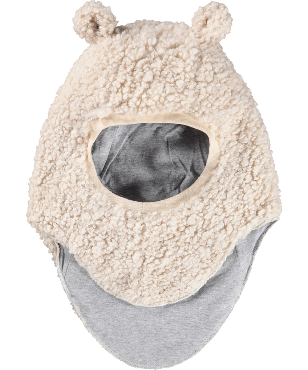 Kay - Vanilla - Roomwitte bivakmuts voor kinderen van teddy fleece met schattige teddy oren.