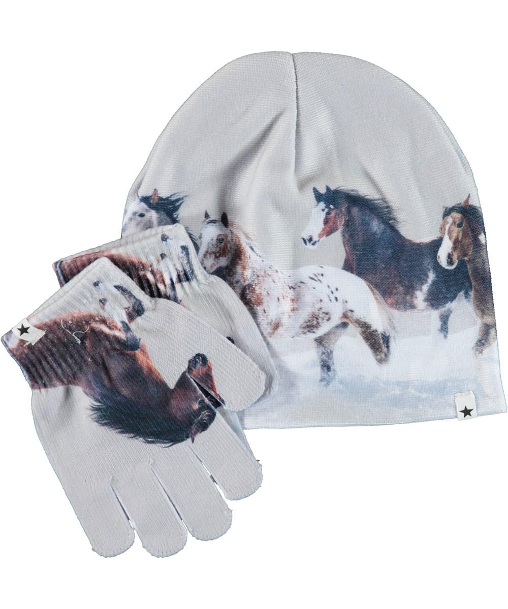 Kaya - Horses - Muts en handschoenen met print van paarden