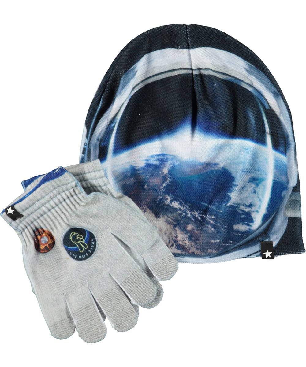 Kaya - Space - Muts en handschoenen met print van de ruimte