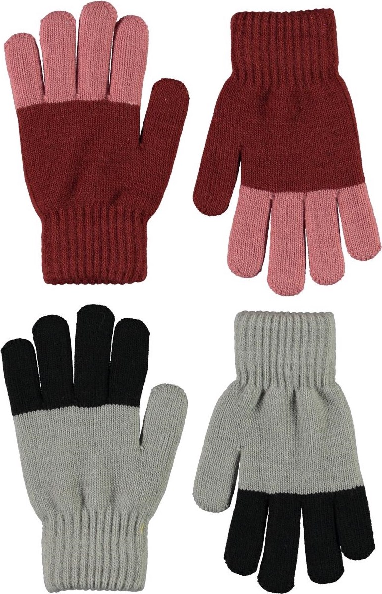 Keen - Rosewood - 2 Paar gebreide handschoenen in rood en grijs