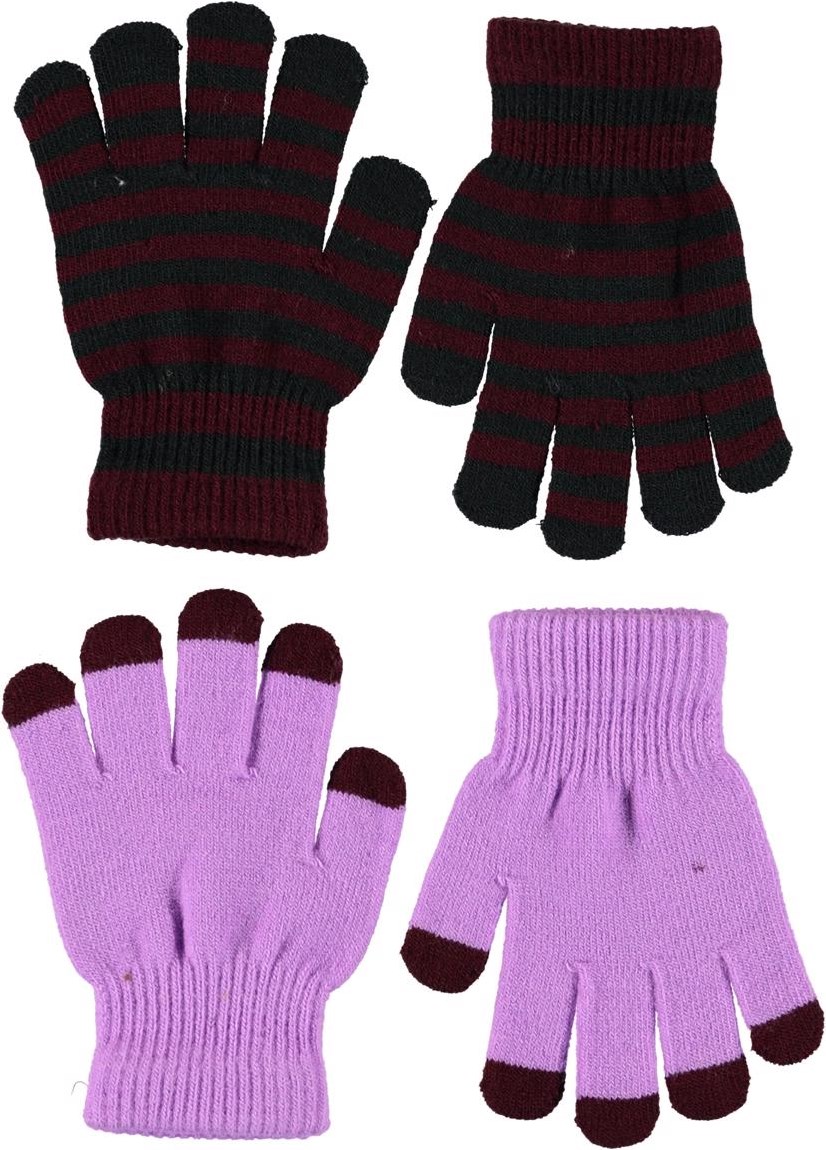 Kei - Acid Purple - Twee paar gestreepte gebreide handschoenen