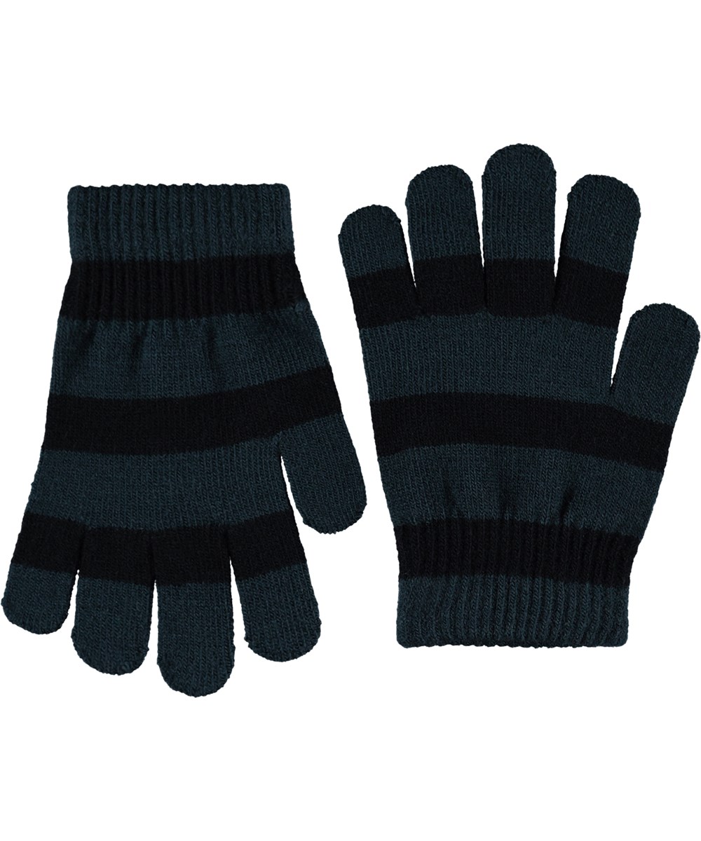Kei - Bark Green - Duo pak gebreide kinderhandschoenen in groene en zwarte strepen.