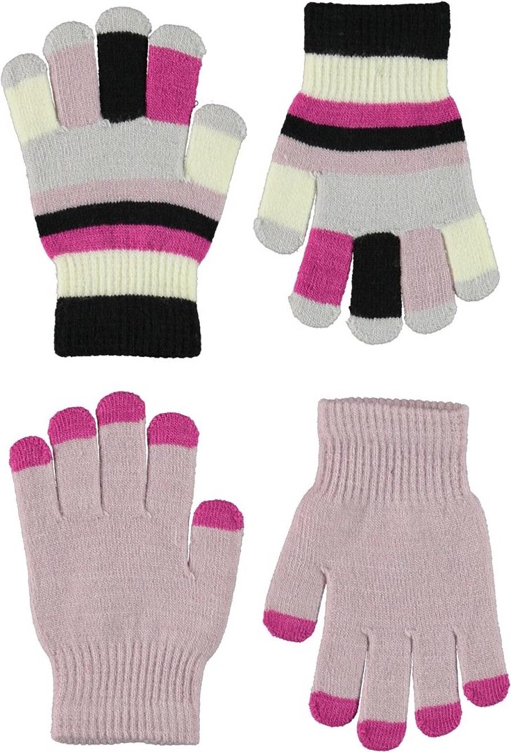 Kei - Blue Pink - 2 Paar gebreide handschoenen in lichtroze en gestreept
