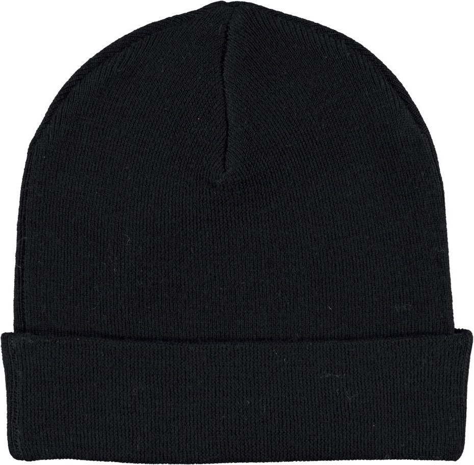 Keilo - Black - Zwarte muts met omslag in merino wol