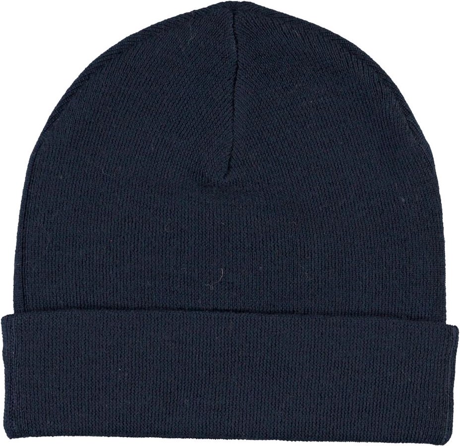 Keilo - Carbon - Blauwe muts met omslag in merino wol