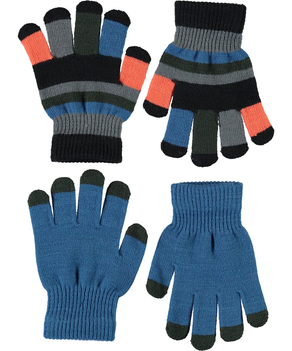 Keio - Blue Waves - Twee paar gestreepte gebreide handschoenen