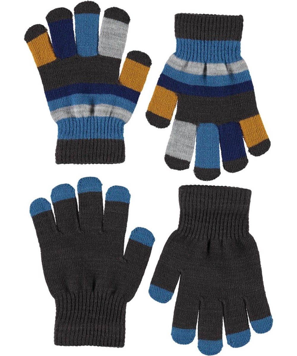 Keio - Brown Darkness - Twee paar gestreepte gebreide handschoenen