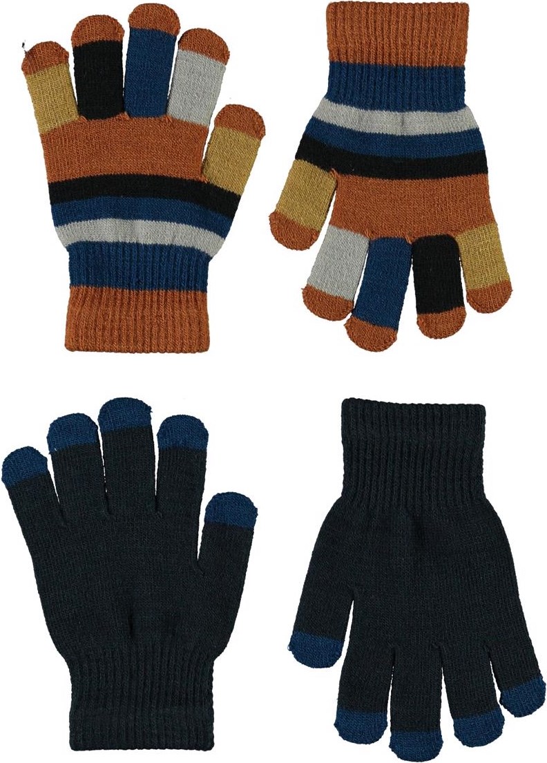 Keio - Carbon - 2 Paar gebreide handschoenen in donkerblauw en gestreept