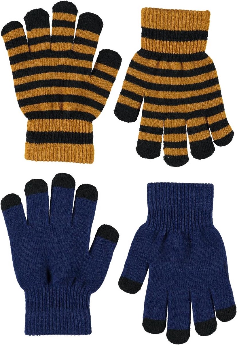 Keio - Ink Blue - Twee paar gestreepte gebreide handschoenen