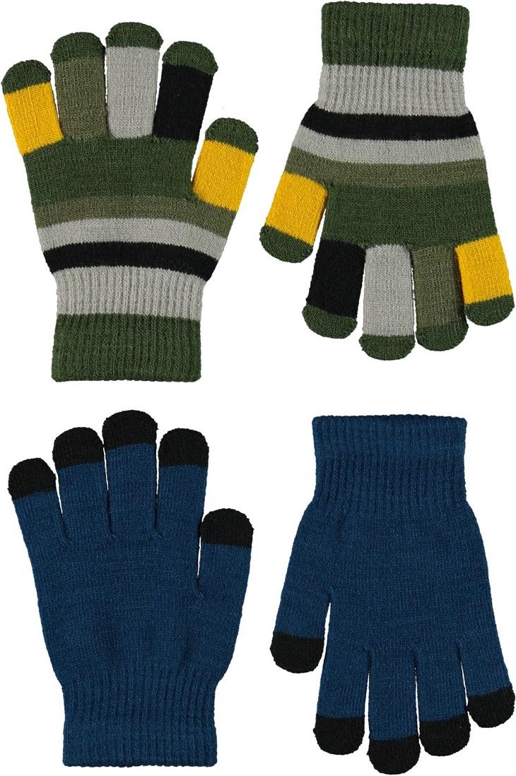 Keio - Sea - 2 Paar gebreide handschoenen in blauwe en gestreept