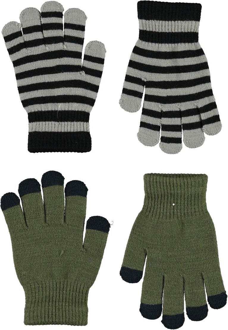 Keio - Vegetation - 2 Paar gebreide handschoenen in groen en gestreept
