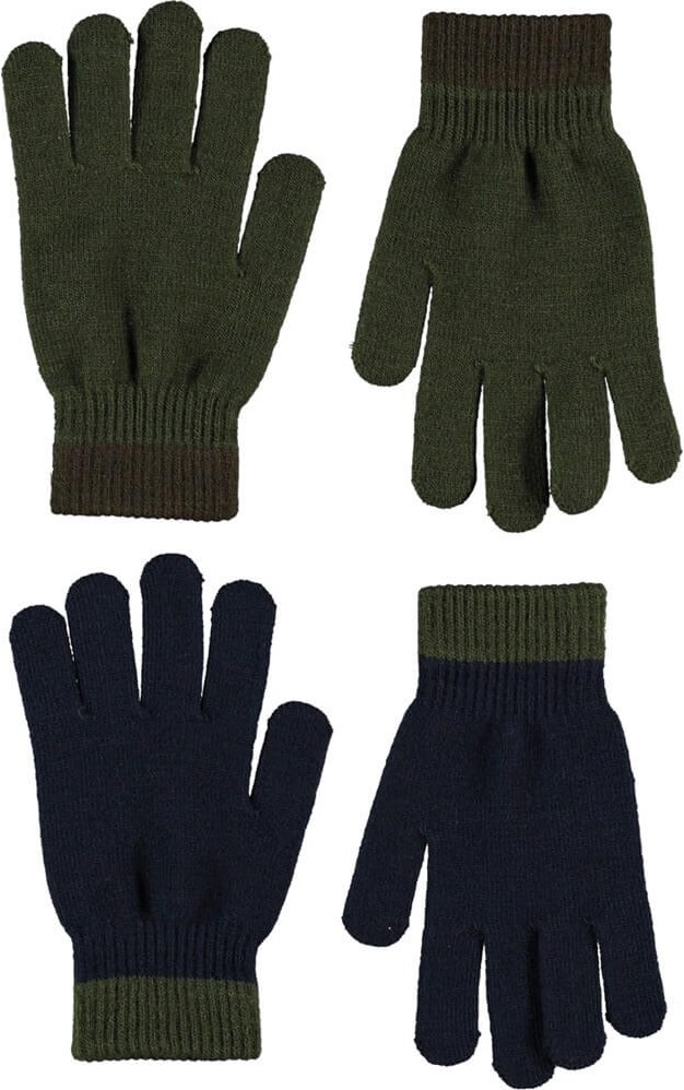 Kello - Forest - Twee paar gebreide handschoenen in groen en donkerblauw