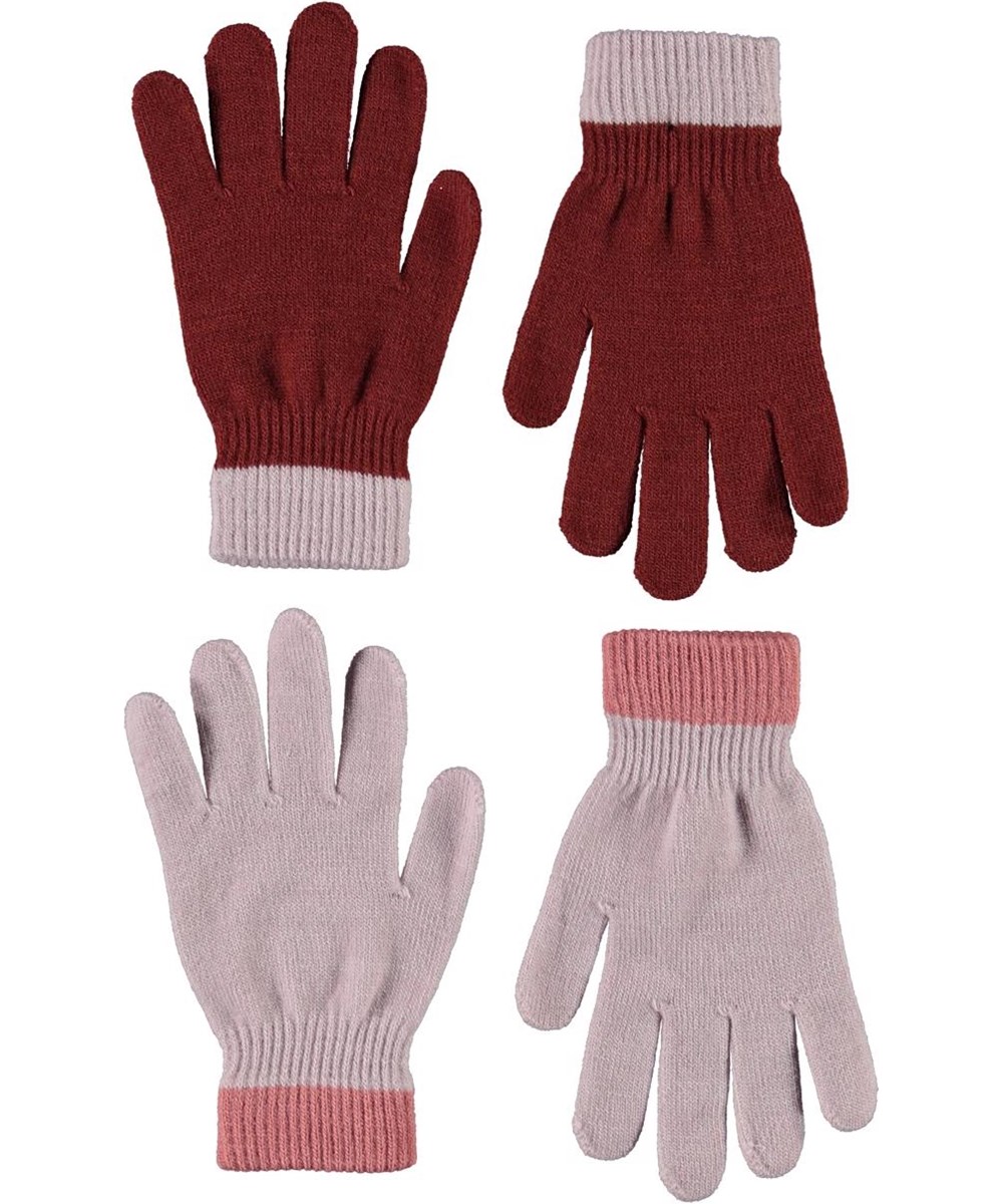 Kello - Blue Pink - 2 Paar gebreide handschoenen in rood en lichtroze
