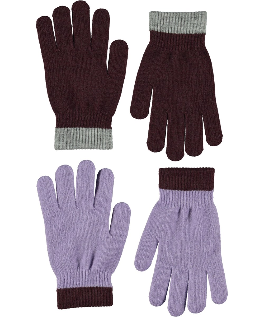 Kello - Violet Sky - Twee paar gebreide handschoenen in donkerbruin en lichtpaarse