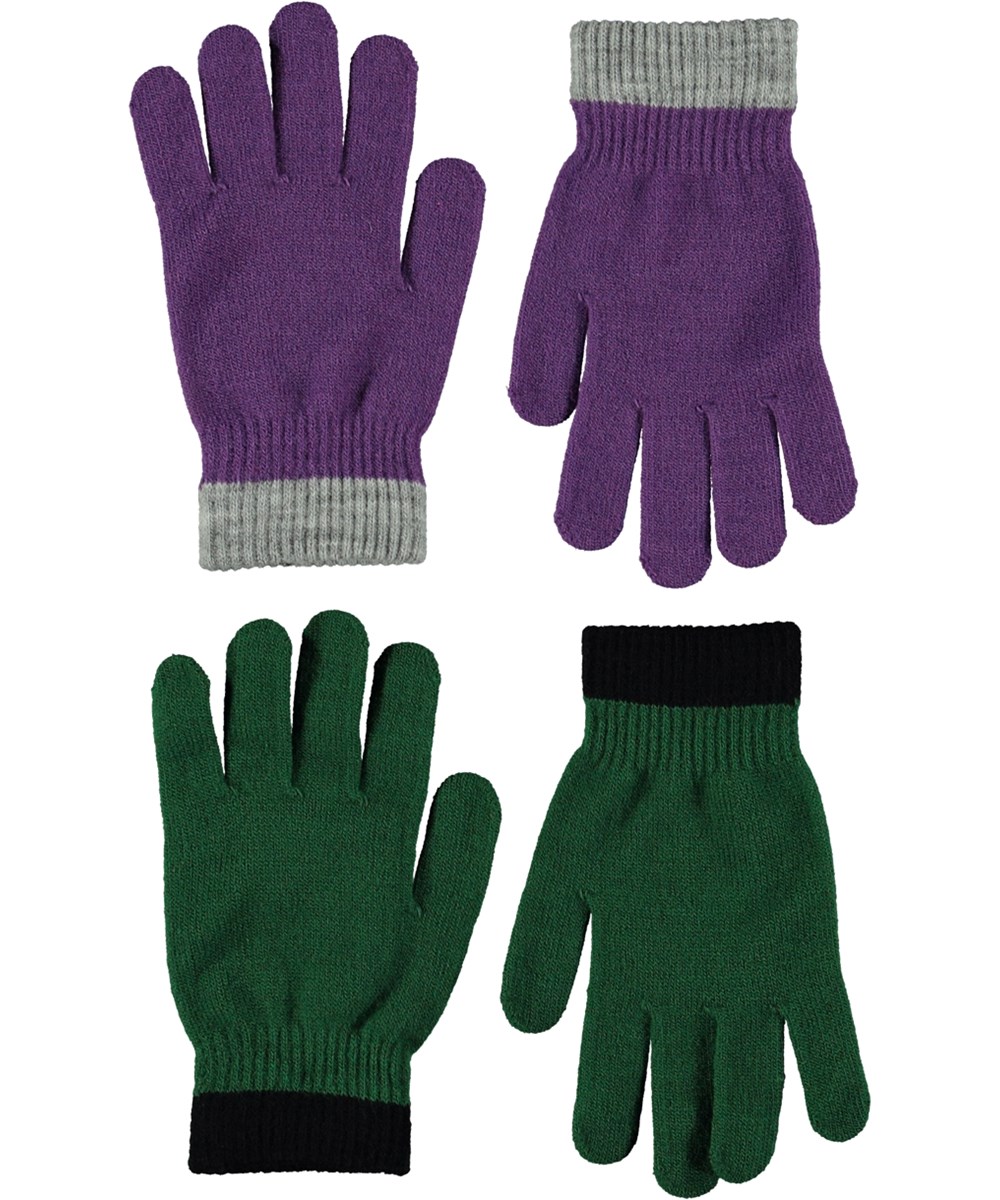 Kello - Woodland Green - Twee paar gebreide handschoenen in donkerbruin en lichtpaarse