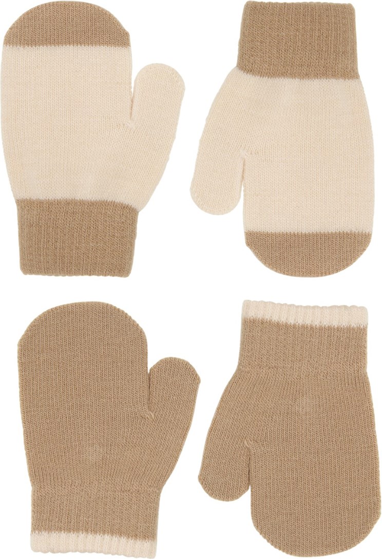 Kenny - Crystal Gray - Duopak wanten in gebroken wit en beige voor baby's en peuters