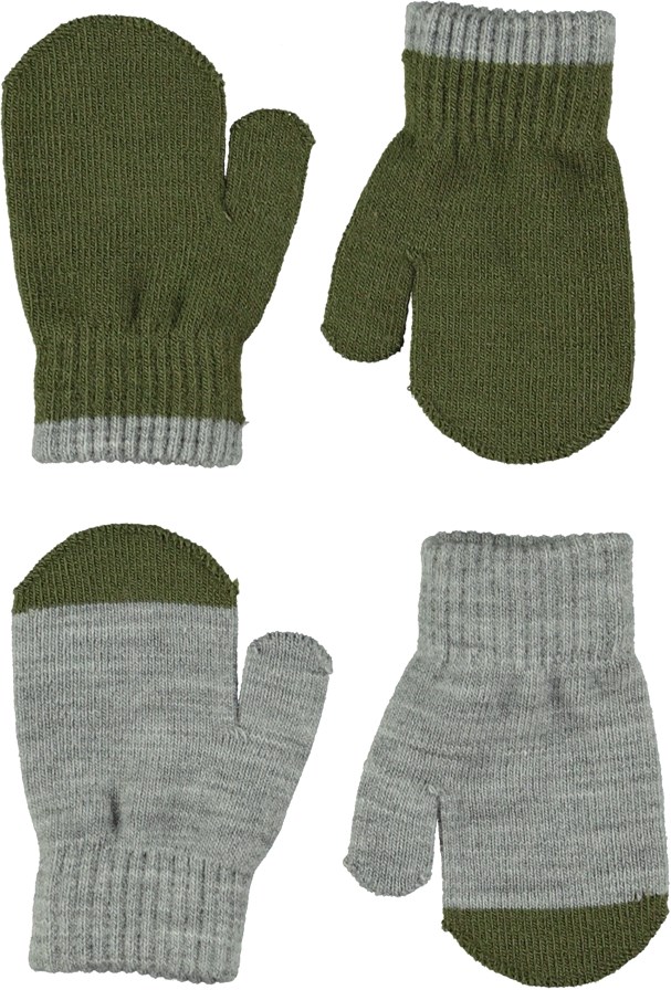 Kenny - Grey Melange - Twee paar baby gebreide handschoenen in grijs en groen