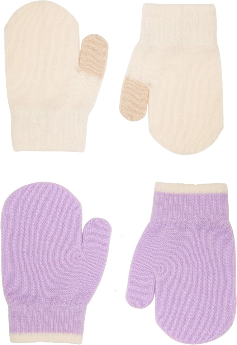 Kenny - Pastel Lilac - Duopak gebreide wanten in gebroken witte en paarse kleuren voor baby's en peuters