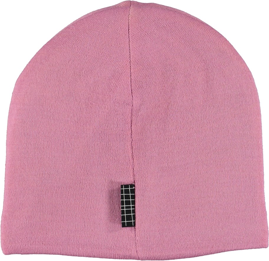 Kenzie - Purple Ray - Roze muts in wolmix met een gele smiley op de voorkant