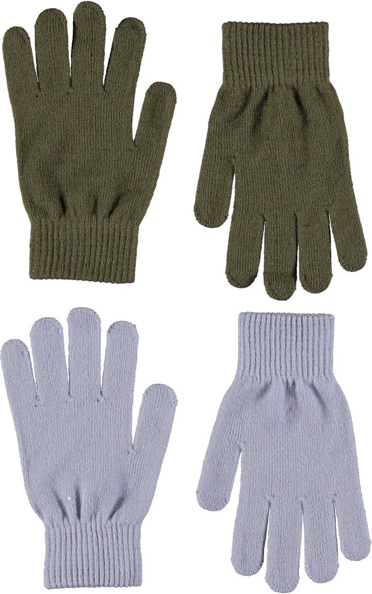 Kiddy - Dusty Green - Twee paar gebreide handschoenen in groen en lichtpaarse