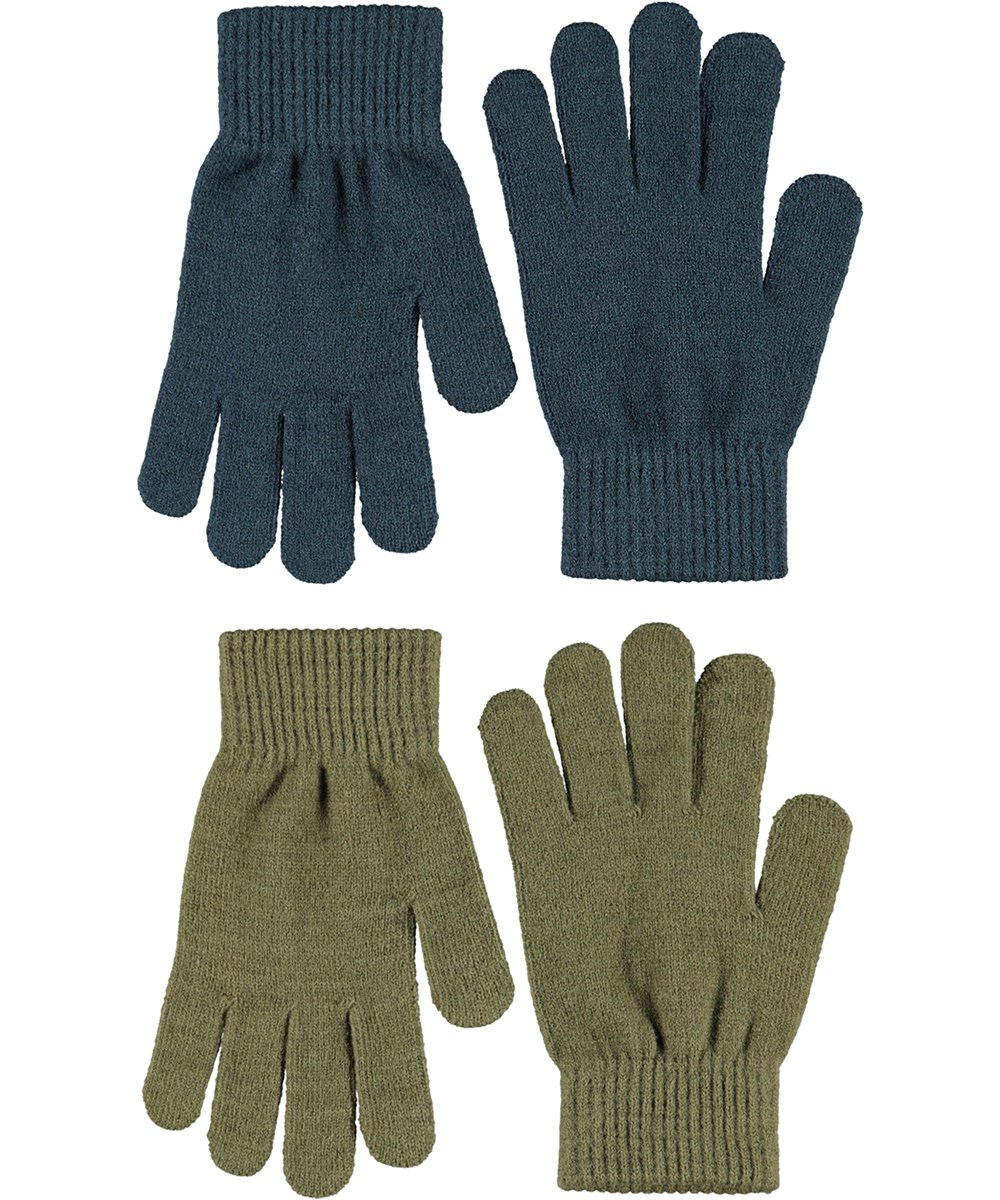 Kiddy - Bark Green - Duo pak gebreide kinderhandschoenen in groen en blauw.