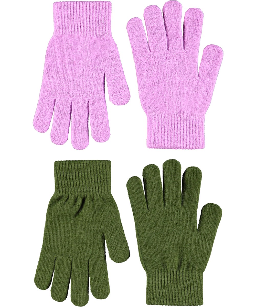 Kiddy - Purple Ray - Duo pak gebreide kinderhandschoenen in groen en roze.