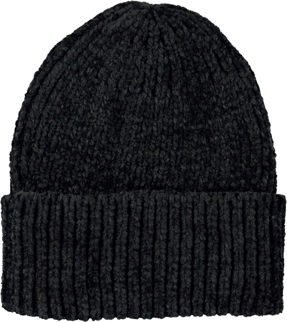 Kitty - Black - Zwarte chenille gebreide muts