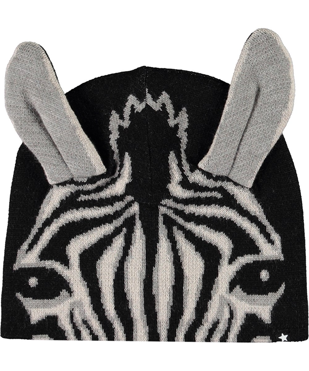 Kleo - Black - Set van muts en infinity sjaal voor kinderen in een wolmix met zebra ontwerp.
