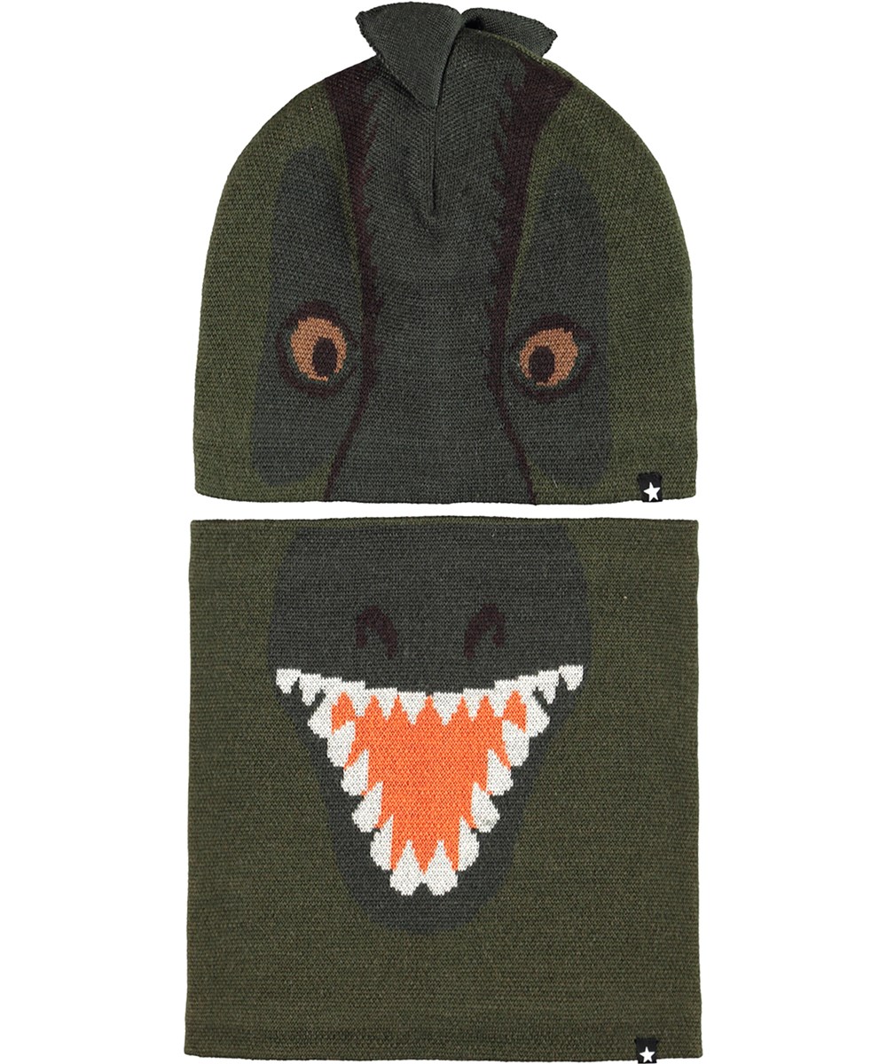 Kleo - Forest - Groene muts en halswarmer met dinosaurus-print