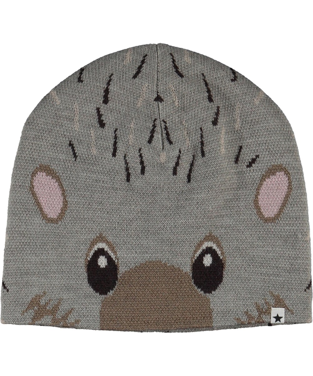 Kleo - Hedgehog - Grijze muts en halswarmer met egel-print