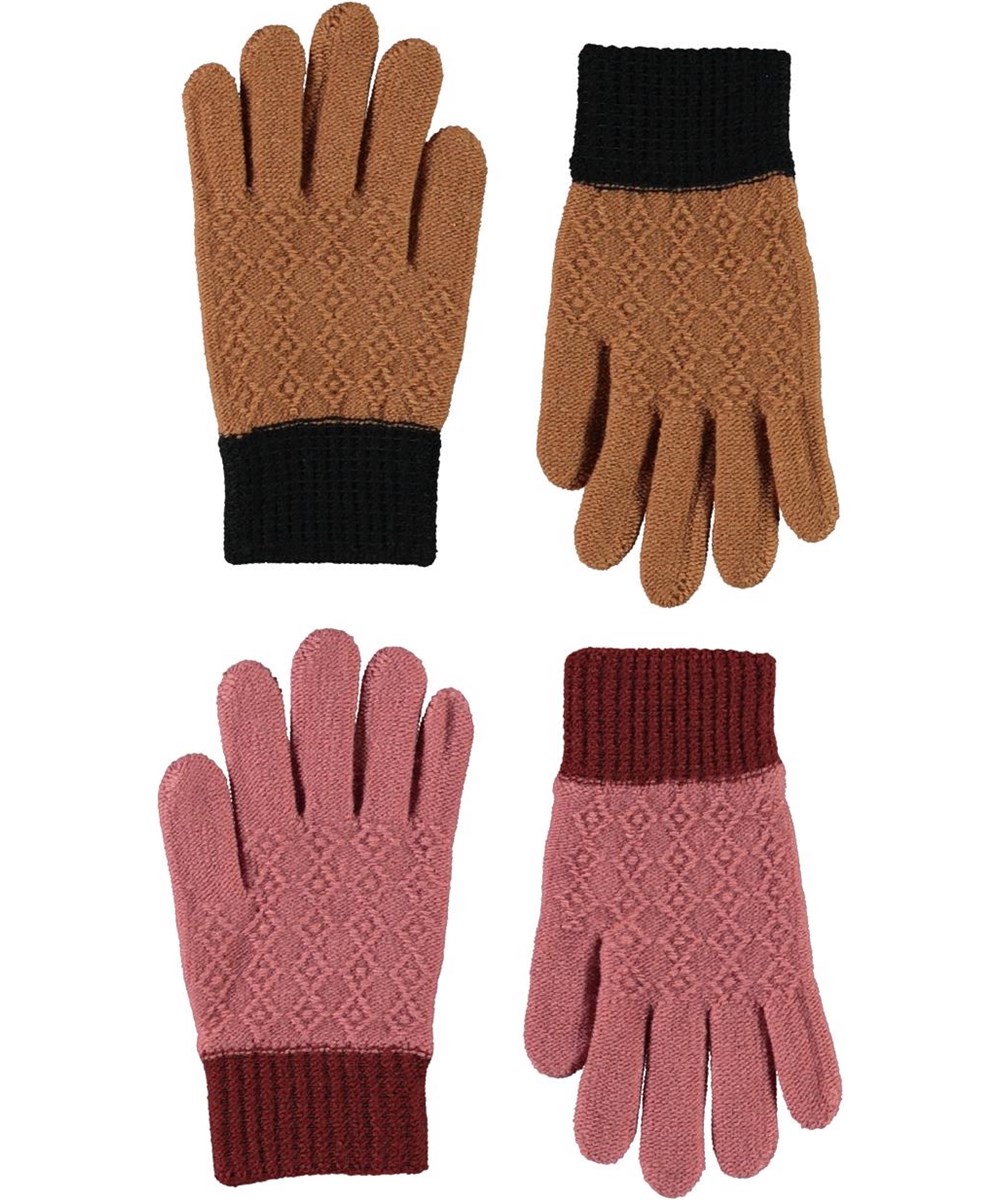 Kyra - Deer - Gebreide handschoenen met een bruine en roze patroon