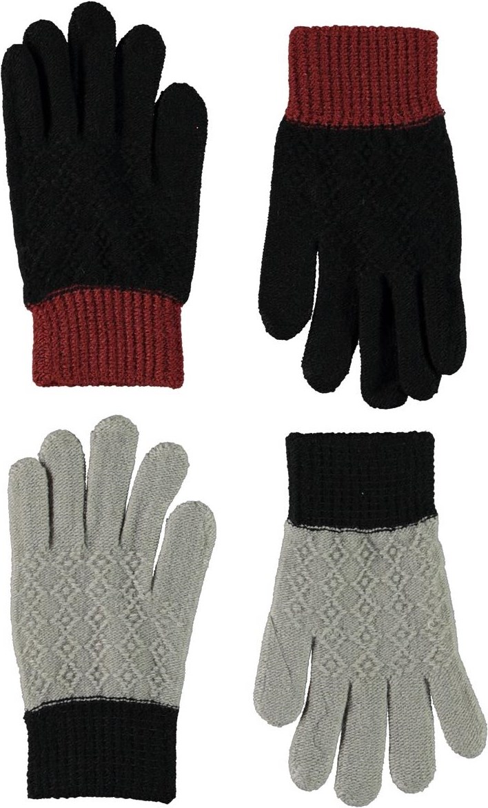 Kyra - Warm Grey Melange - Gebreide handschoenen met een grijs en zwart patroon